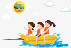 夏季海岛坐快艇的孩子矢量图素材