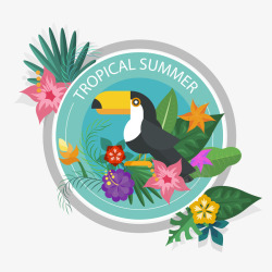 创意热带夏季大嘴鸟标签矢量图素材
