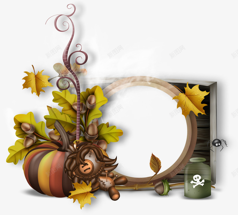 南瓜枝叶装饰相框png免抠素材_88icon https://88icon.com 南瓜 枝叶 枫叶 树叶 毒药瓶子 相框 蜘蛛