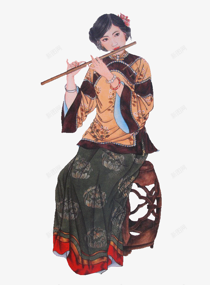 中国古代女子吹笛png免抠素材_88icon https://88icon.com 中国风 传统 古代 女性 笛子