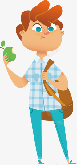 吃苹果吃苹果男孩夏季的卡通人物矢量图高清图片