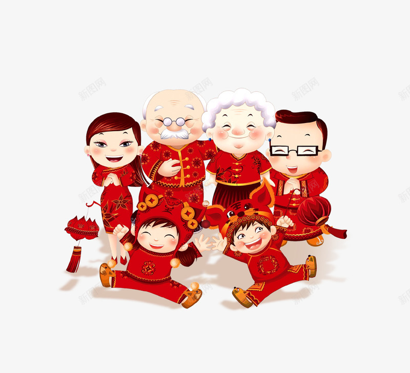 红色卡通新年阖家欢乐png免抠素材_88icon https://88icon.com 卡通 吉祥如意 回家 新年 新气象 穿红衣 红色 过年 阖家欢乐