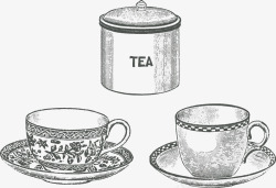 手绘精美茶杯茶叶罐素材