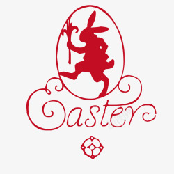 红色复活节鸡蛋月兔木刻版画矢量图素材