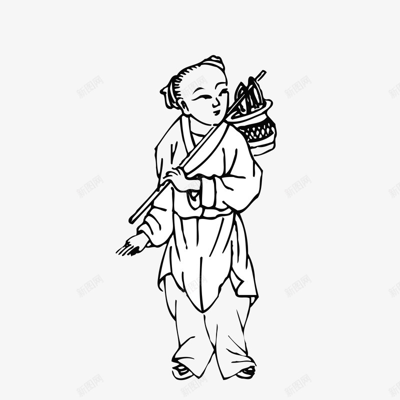 古代背篮子的人png免抠素材_88icon https://88icon.com 中国风 传统服饰 卡通 古代 古代小人 手绘 男孩 简笔画 转陀螺