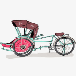 古代交通工具手绘人力三轮车图案高清图片