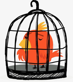 冲破牢笼的鸟鸟笼里囚圈的小黄鸟高清图片