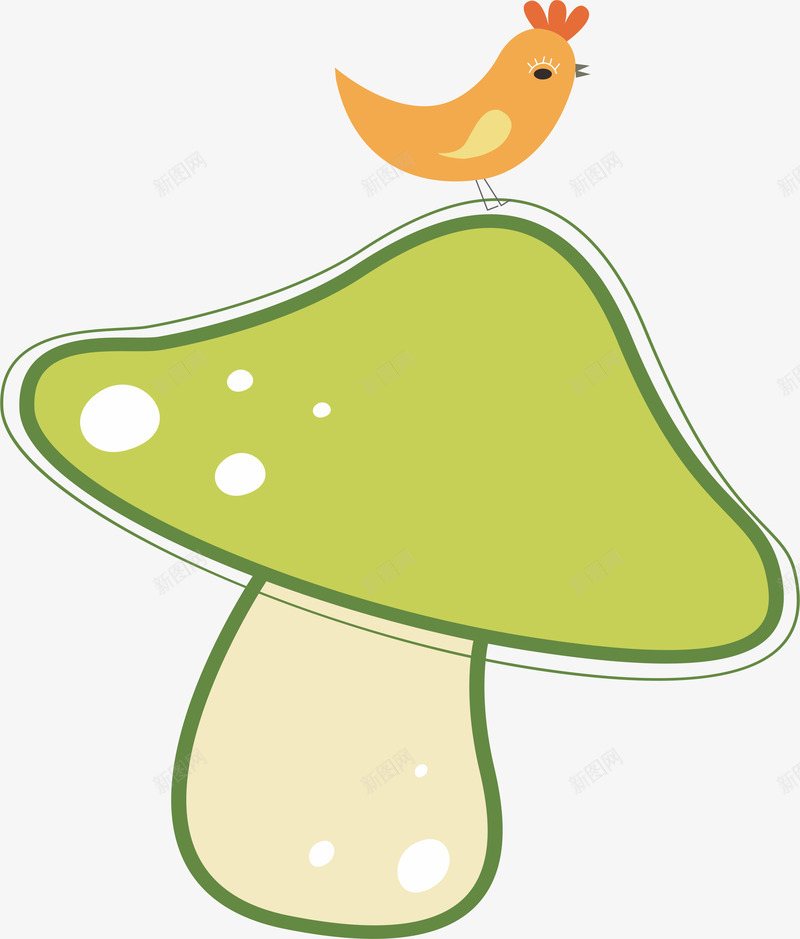 卡通蘑菇小鸟png免抠素材_88icon https://88icon.com AI 动物 卡通 可爱 小鸟 手绘 插画 植物 线条 绿色 蘑菇 鸟儿