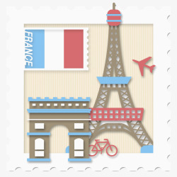 法国地标建筑邮票插画素材