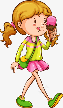 吃冰淇淋的女人微笑卡通吃冰淇淋女孩高清图片