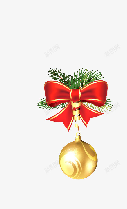 圣诞装饰铃铛png免抠素材_88icon https://88icon.com 丝带 红色 绿植 金色 铃铛