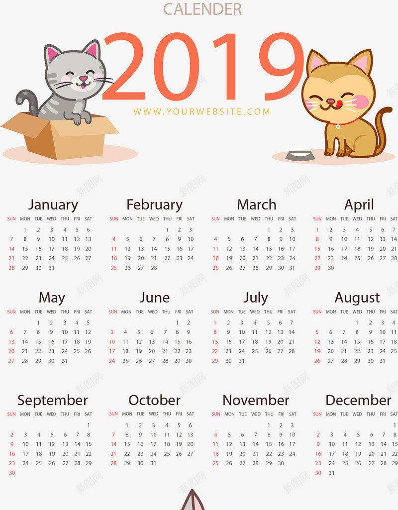 可爱猫咪新年日历矢量图ai免抠素材_88icon https://88icon.com 新年日历 日历 猫咪 猫咪日历 矢量png 矢量图