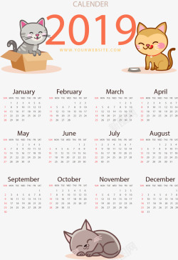 可爱猫咪新年日历矢量图素材