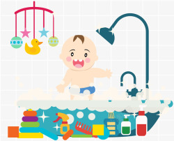 可爱婴儿洗澡素材