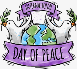 国际和平日标签水彩和平日飘带标签高清图片