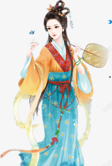 扑蝶的古代仕女古风手绘png免抠素材_88icon https://88icon.com 仕女 古代 古风