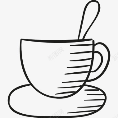 勺子搅拌咖啡浓缩咖啡咖啡杯和勺子图标图标