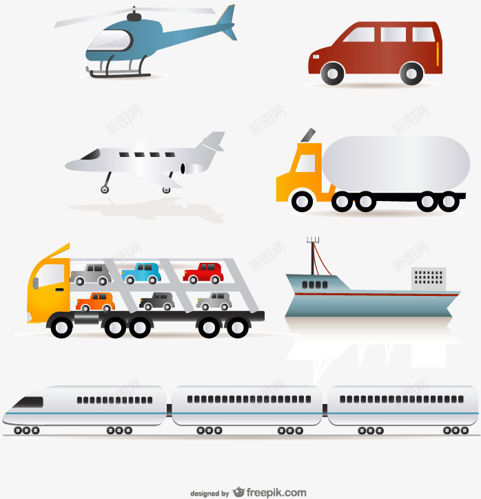 7款交通运输工具矢量图ai免抠素材_88icon https://88icon.com AI格式 列车 火车 直升飞机 货车 轮船 轿车 飞机 矢量图