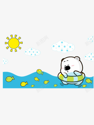 游泳的小熊png免抠素材_88icon https://88icon.com 卡通 夏季 河水 素材