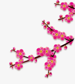 手绘桃花树枝装饰图案素材