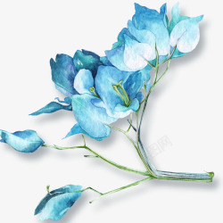 蓝色的手绘树枝花朵素材