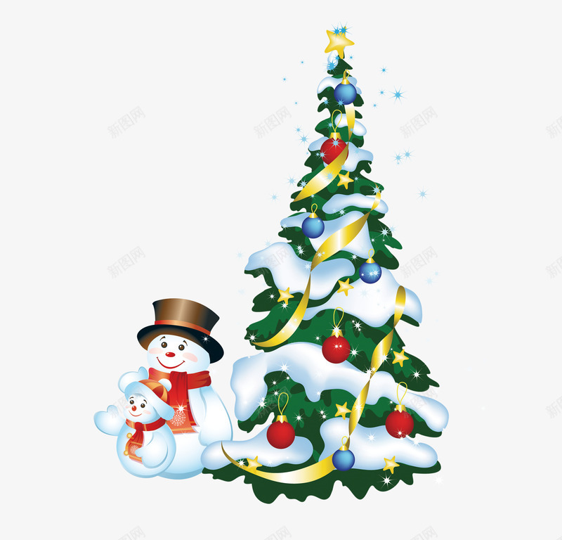 卡通圣诞树雪人组合png免抠素材_88icon https://88icon.com 冬 卡通 圣诞树 雪人 雪地