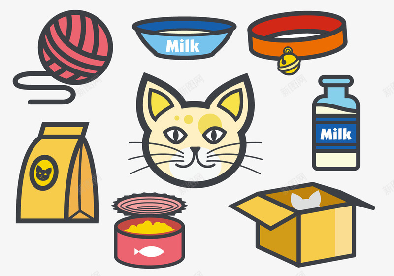 猫咪的食物和玩具png免抠素材_88icon https://88icon.com 猫咪 玩具 线团 食物