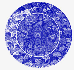古代龙纹青花瓷描线图双龙戏珠素材