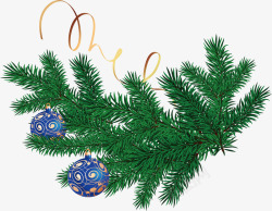 蓝色松叶松树枝圣诞球矢量图高清图片