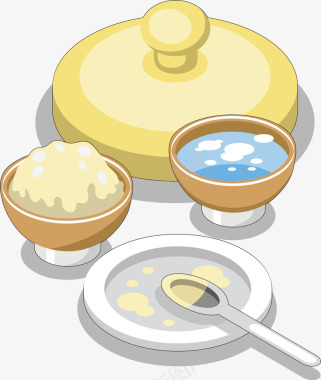 传统元素创意煲汤组合中国传统煲汤美食矢矢量图图标图标