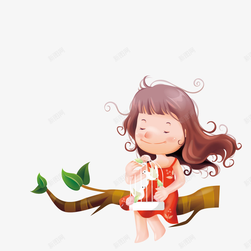 拿着鸟笼坐在树枝上的小女孩png免抠素材_88icon https://88icon.com 女孩 小鸟 树枝 鸟笼
