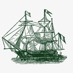 手绘铅绘轮船古代帆船素材