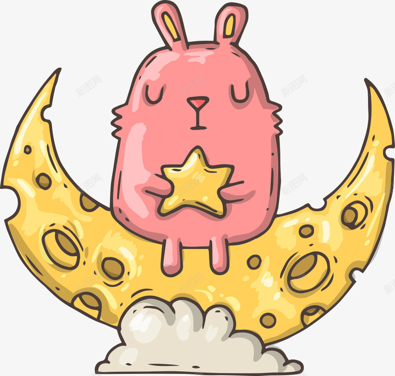 月亮上的兔子png免抠素材_88icon https://88icon.com 兔子 卡通兔子 星星 月亮 矢量兔子 黄色月亮