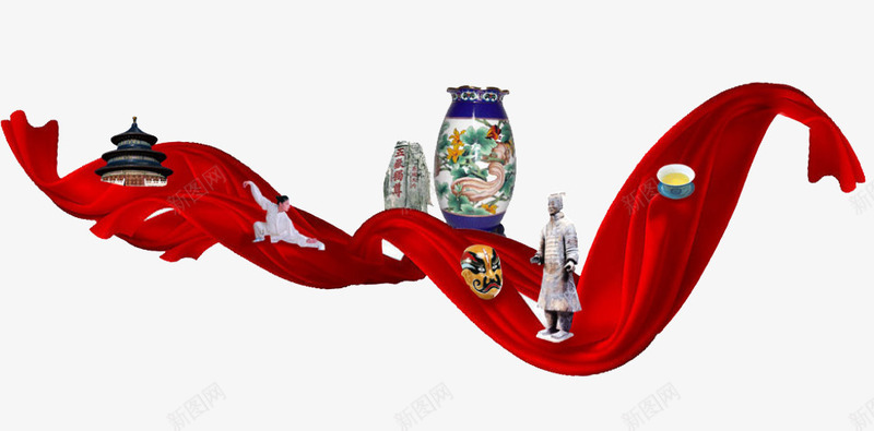 传统中国png免抠素材_88icon https://88icon.com 传统 历史 文物 红色丝带