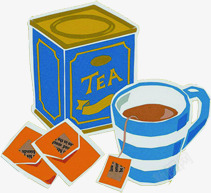 卡通手绘茶杯茶具茶叶素材