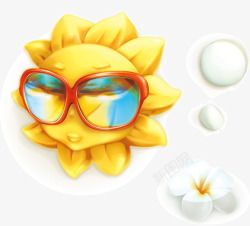 手绘夏季沙滩卡通太阳矢量图素材