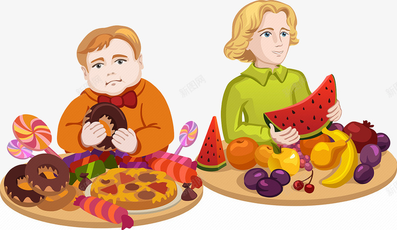 手绘吃糖果水果和人png免抠素材_88icon https://88icon.com 吃水果和人 吃糖果的人 孩子吃水果 手绘人物 蛋糕甜甜圈