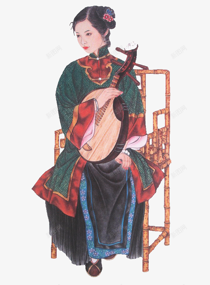 卖唱的古代女子png免抠素材_88icon https://88icon.com 中国风 乐器 传统 卖唱 古代 女性