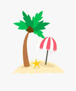 彩色海滩卡通椰树沙滩素材