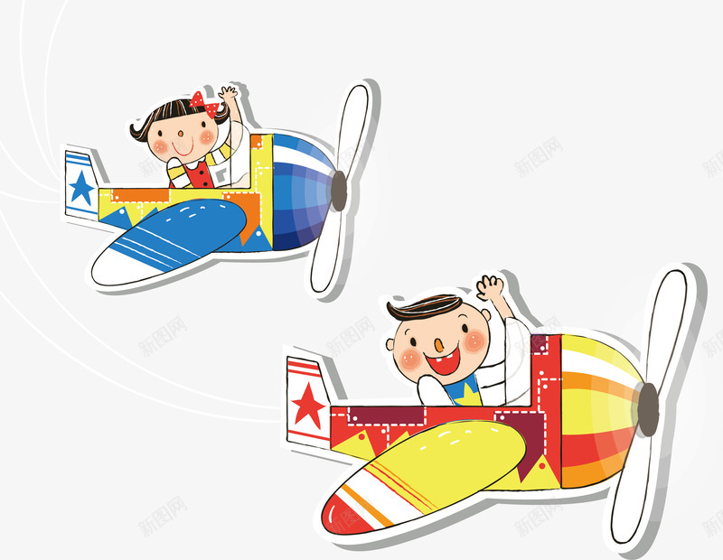 开飞机的小男孩小女孩png免抠素材_88icon https://88icon.com 卡通人物 小女孩 小男孩 开飞机