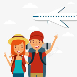 飞机和两个旅行的人矢量图素材