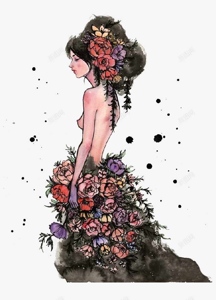 卡通鲜花裙子png免抠素材_88icon https://88icon.com 侧面 女人曲线 美女 裙子 鲜花