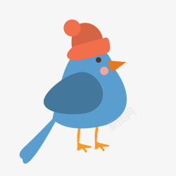 蓝红色卡通冬季帽子小鸟矢量图素材