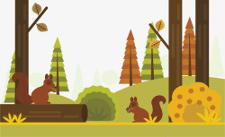 秋天树林里的松鼠矢量图素材