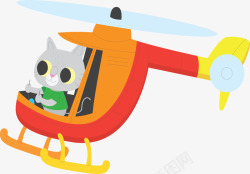 直升飞机卡通开飞机的猫咪矢量图高清图片