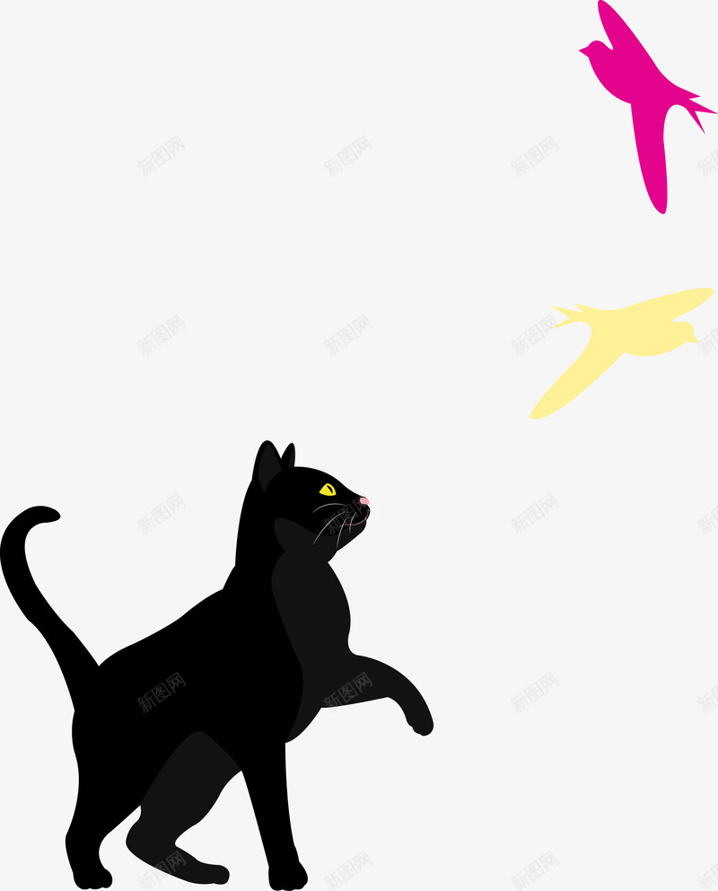 适量黑猫抓鸟png免抠素材_88icon https://88icon.com 小猫 小鸟 黑猫