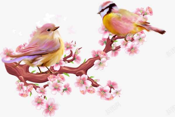 桃花小鸟png免抠素材_88icon https://88icon.com 可爱 小鸟 桃花 花鸟