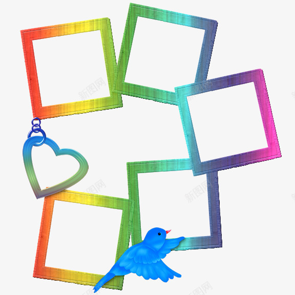 五连相框png免抠素材_88icon https://88icon.com 心形 相框 相连边框 蓝色小鸟 边框