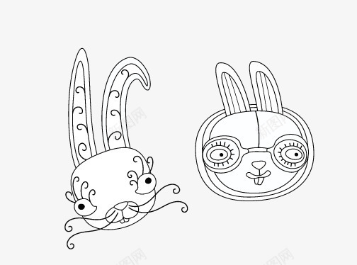 小孩子喜欢的简笔画png免抠素材_88icon https://88icon.com 兔子 可爱的兔子 有胡子的兔子 黑白