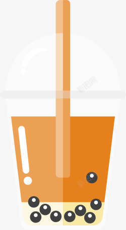 解暑饮品咖啡色卡通珍珠奶茶高清图片